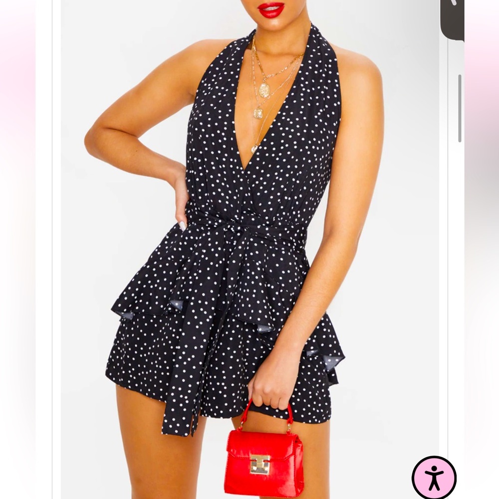 NWT Monochrome Halterneck Polka Dot Romper